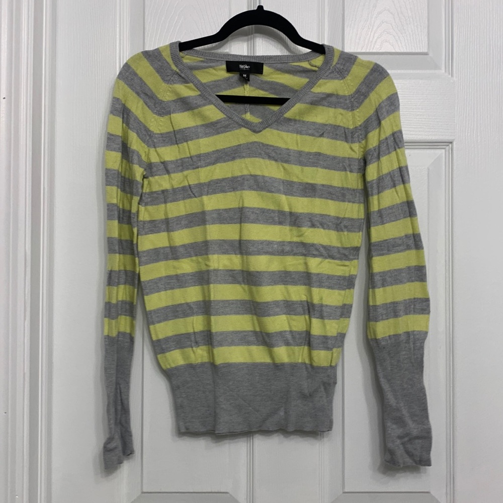 Chartreuse and gray striped sweater